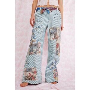 Free People Runyon Patched Floral Embroidery Pants